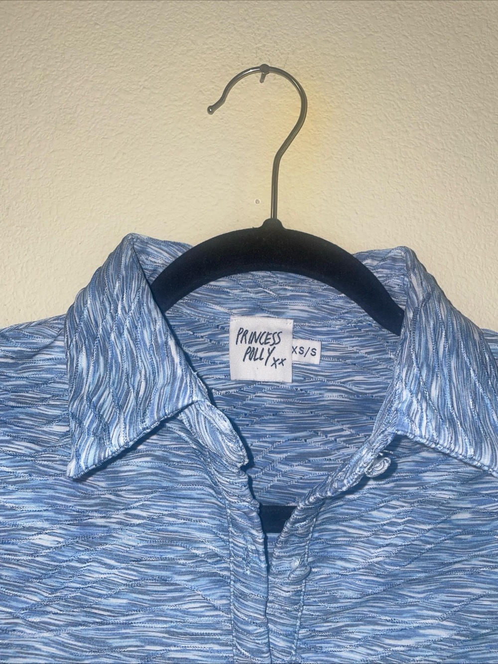 Princess Polly Camille Blue Space‎ Dye Textured Romper Dress Button Front XS/S